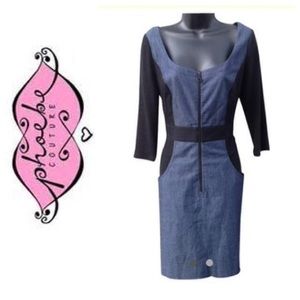 Phoebe Couture Denim Inset 3/4 sleeve dress